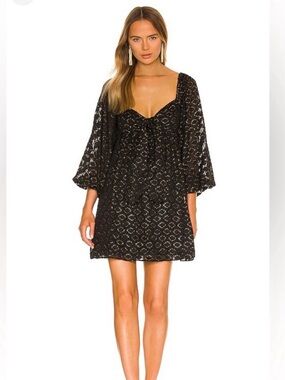 Amanda Uprichard Black Metallic Patterned Babydoll Mini Dress